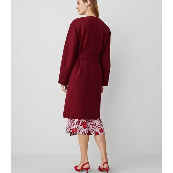 ANN TAYLOR $258 WOOL BLEND BALLOON SLEEVE COAT MULBERRY MEDIUM PETITE NEW - Picture 2 of 4
